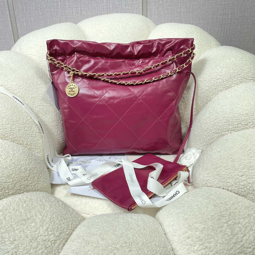 Chanel 22 Handbag Shiny Calfskin AS3261 Rose Red - Default Title - View 2
