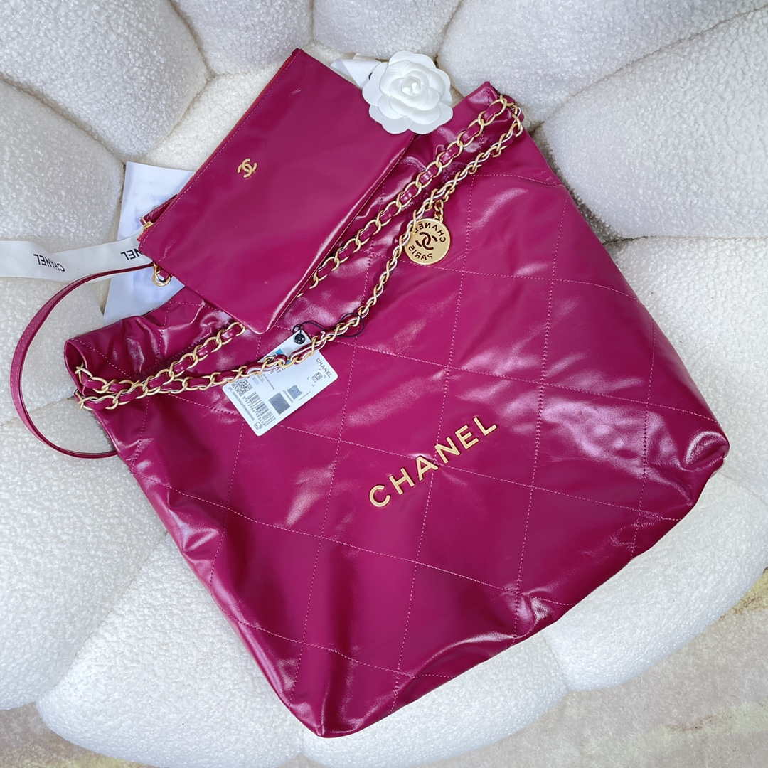 Chanel 22 Handbag Shiny Calfskin AS3261 Rose Red - Default Title - View 4