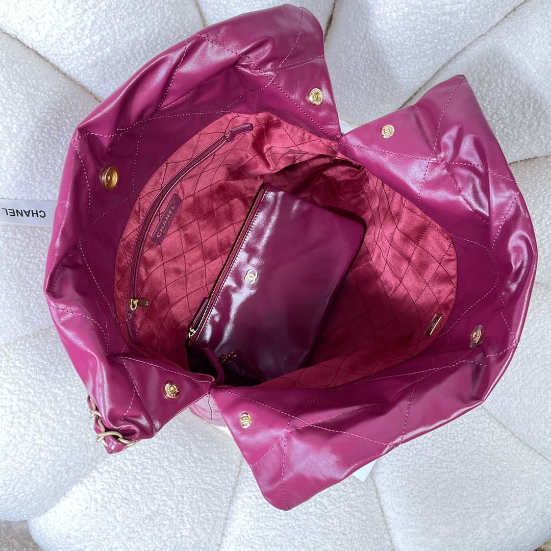 Chanel 22 Handbag Shiny Calfskin AS3261 Rose Red - Default Title - View 7