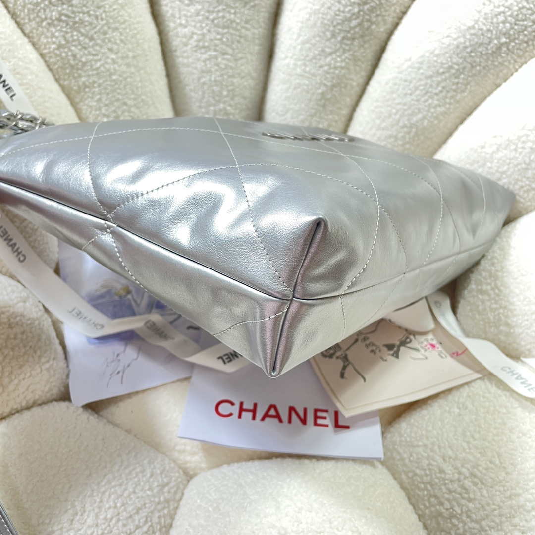 Chanel 22 Handbag Shiny Calfskin AS3261 Silver - Default Title - View 4