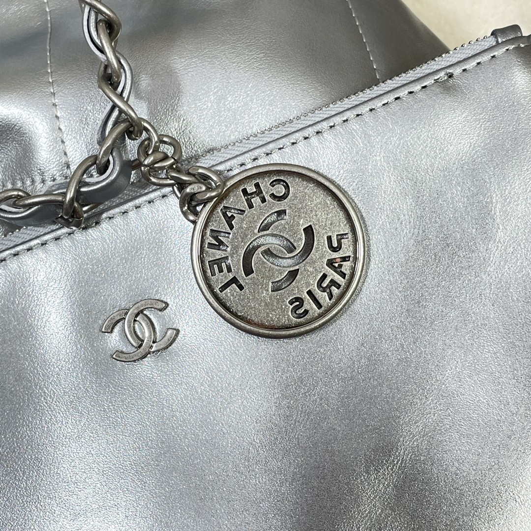 Chanel 22 Handbag Shiny Calfskin AS3261 Silver - Default Title - View 6