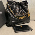 Chanel 22 Handbag Shiny Calfskin Gold AS3261 Black - Default Title - View 1