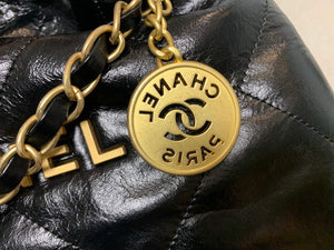 Chanel 22 Handbag Shiny Calfskin Gold AS3261 Black - Default Title - View 3