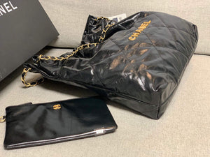 Chanel 22 Handbag Shiny Calfskin Gold AS3261 Black - Default Title - View 4