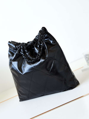 Chanel 22 Handbag Shiny Calfskin Gold AS3261 Black with Black Logo - Default Title - View 3