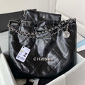 Chanel 22 Handbag Shiny Calfskin Gold AS3261 Black with Silver Logo - Default Title - View 1