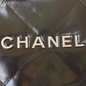 Chanel 22 Handbag Shiny Calfskin Gold AS3261 Black with Silver Logo - Default Title - View 4