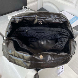 Chanel 22 Handbag Shiny Calfskin Gold AS3261 Black with Silver Logo - Default Title - View 5