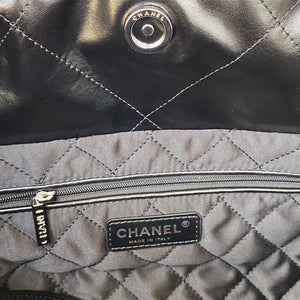 Chanel 22 Handbag Shiny Calfskin Gold AS3261 Black with Silver Logo - Default Title - View 9