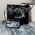 Chanel 22 Handbag Shiny Calfskin Gold AS3261 Black with white logo - Default Title - View 1