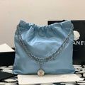 Chanel 22 Handbag Shiny Calfskin Gold AS3261 Light Blue Silver - Default Title - View 1