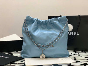 Chanel 22 Handbag Shiny Calfskin Gold AS3261 Light Blue Silver - Default Title - View 1