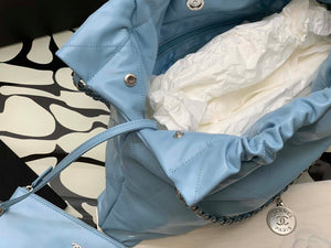 Chanel 22 Handbag Shiny Calfskin Gold AS3261 Light Blue Silver - Default Title - View 7