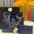 Chanel 22 Handbag Shiny Calfskin Gold AS3261 Navy Blue - Default Title - View 1