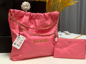 Chanel 22 Handbag Shiny Calfskin Gold AS3261 Pink - Default Title - View 2