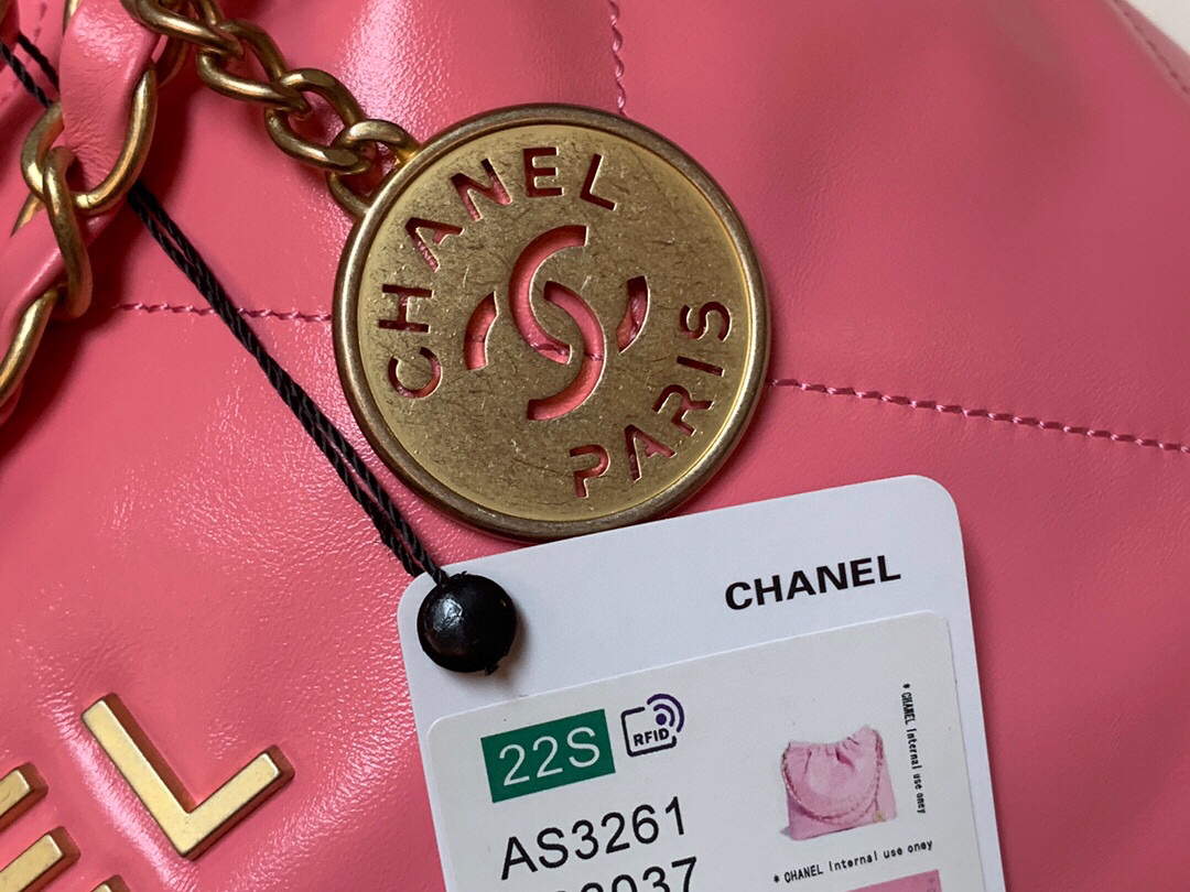 Chanel 22 Handbag Shiny Calfskin Gold AS3261 Pink - Default Title - View 3