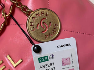 Chanel 22 Handbag Shiny Calfskin Gold AS3261 Pink - Default Title - View 3