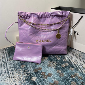 Chanel 22 Handbag Shiny Calfskin Gold AS3261 Purple - Default Title - View 1