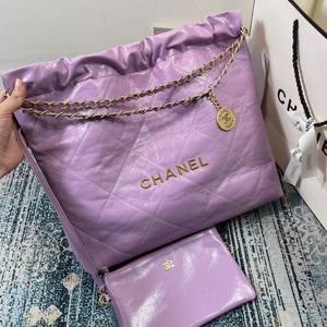 Chanel 22 Handbag Shiny Calfskin Gold AS3261 Purple - Default Title - View 2