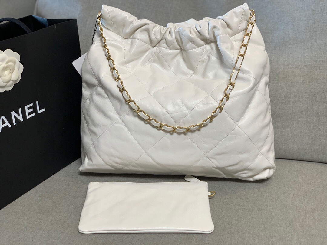 Chanel 22 Handbag Shiny Calfskin Gold AS3261 White - Default Title - View 4