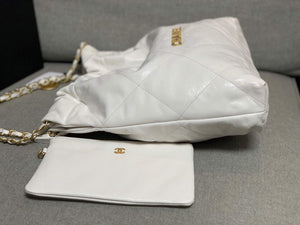 Chanel 22 Handbag Shiny Calfskin Gold AS3261 White - Default Title - View 5