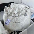 Chanel 22 Handbag Shiny Calfskin Gold AS3261 White with Silver Logo - Default Title - View 1