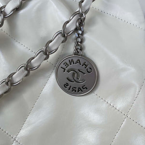 Chanel 22 Handbag Shiny Calfskin Gold AS3261 White with Silver Logo - Default Title - View 3