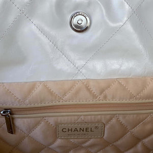 Chanel 22 Handbag Shiny Calfskin Gold AS3261 White with Silver Logo - Default Title - View 8