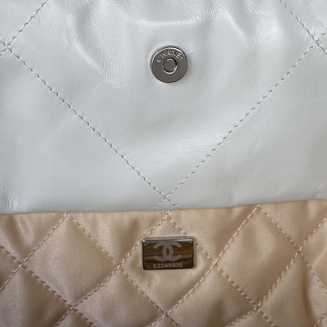 Chanel 22 Handbag Shiny Calfskin Gold AS3261 White with Silver Logo - Default Title - View 9