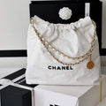 Chanel 22 Handbag Shiny Calfskin Gold AS3261 White with Black logo - Default Title - View 1