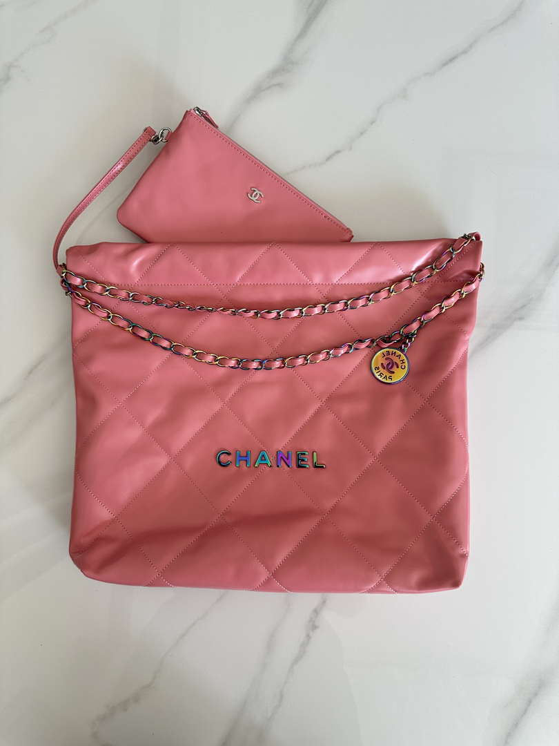 Chanel 22 Handbag Shiny Pink Calfskin AS3261 with Symphony Hardware - Default Title - View 1