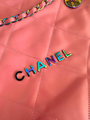 Chanel 22 Handbag Shiny Pink Calfskin AS3261 with Symphony Hardware - Default Title - View 3