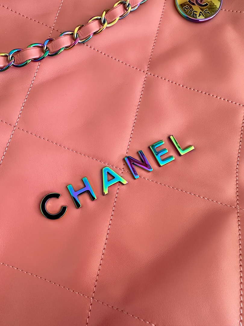 Chanel 22 Handbag Shiny Pink Calfskin AS3261 with Symphony Hardware