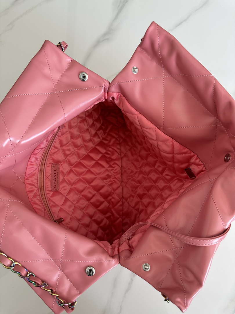 Chanel 22 Handbag Shiny Pink Calfskin AS3261 with Symphony Hardware