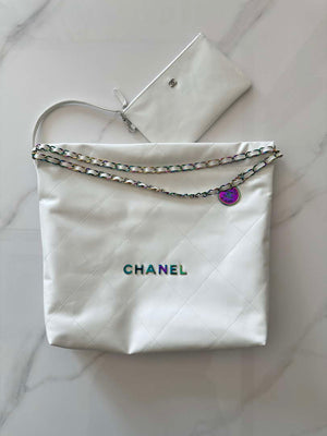 Chanel 22 Handbag Shiny White Calfskin AS3261 with Symphony Hardware - Default Title - View 1