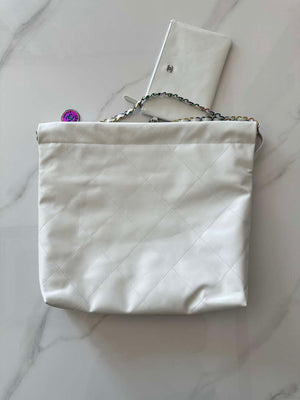 Chanel 22 Handbag Shiny White Calfskin AS3261 with Symphony Hardware - Default Title - View 2