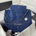 Chanel 22 Handbag Silver-Tone Metal Canvas AS3260 Blue denim - Default Title - View 1