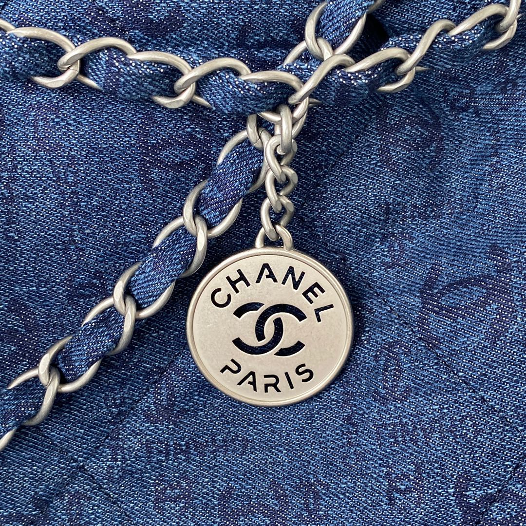 Chanel 22 Handbag Silver-Tone Metal Canvas AS3260 Blue denim - Default Title - View 6