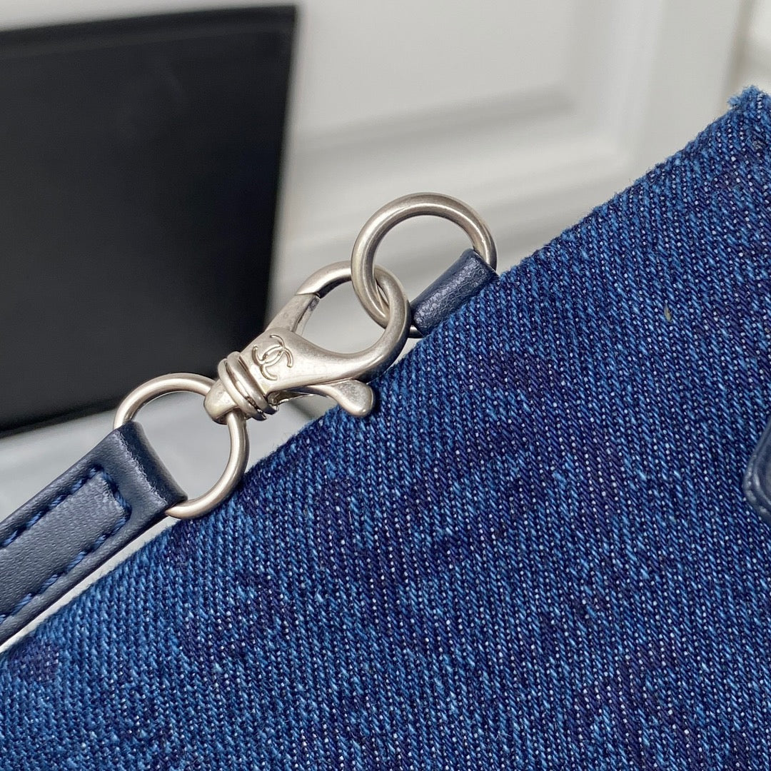 Chanel 22 Handbag Silver-Tone Metal Canvas AS3260 Blue denim - Default Title - View 3