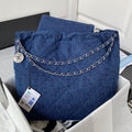 Chanel 22 Handbag Silver-Tone Metal Canvas AS3261 Blue denim - Default Title - View 1