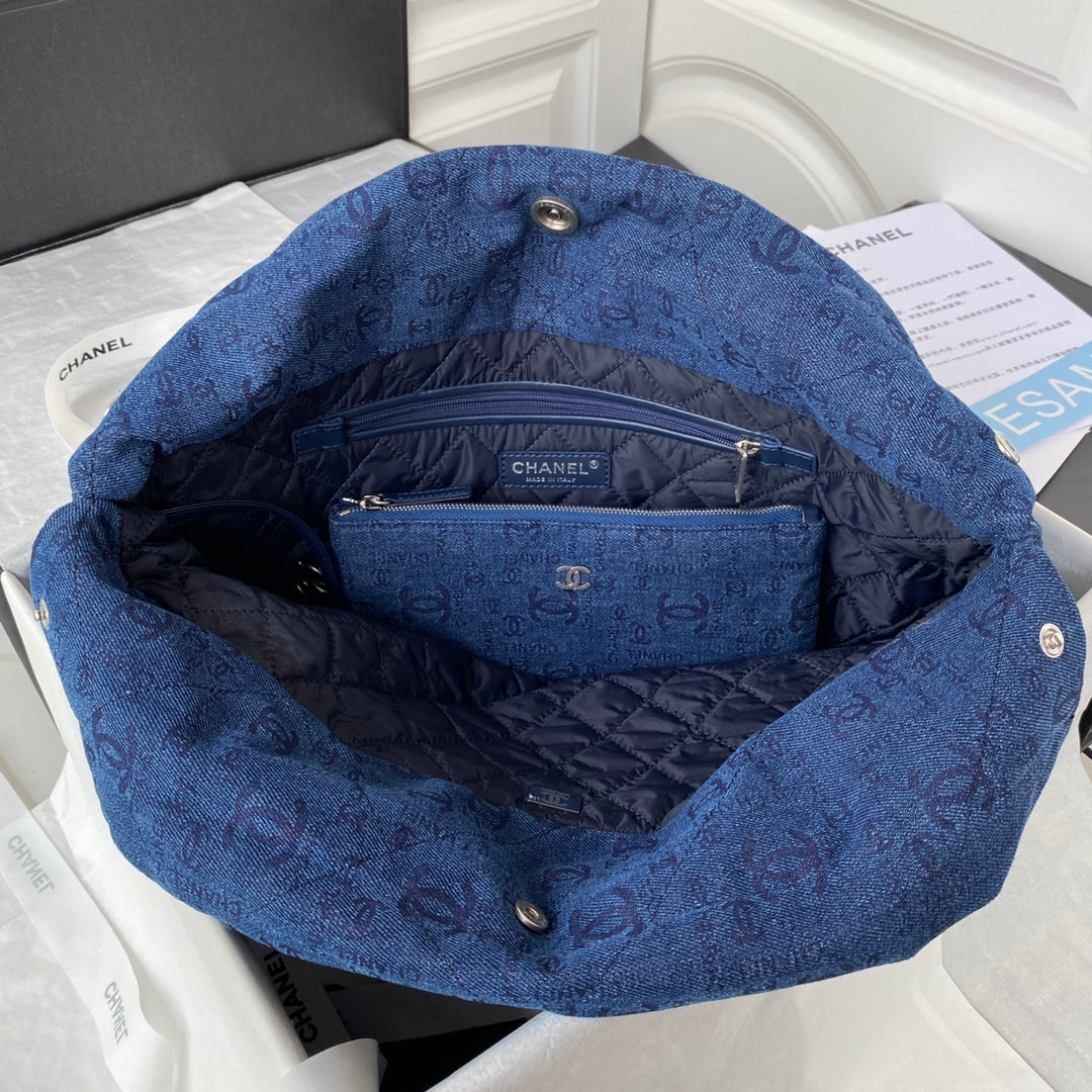 Chanel 22 Handbag Silver-Tone Metal Canvas AS3261 Blue denim - Default Title - View 4