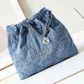 Chanel 22 Handbag Washed Denim & Silver-Tone Metal AS3261 Blue - Default Title - View 1