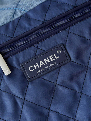 Chanel 22 Handbag Washed Denim & Silver-Tone Metal AS3261 Blue - Default Title - View 8