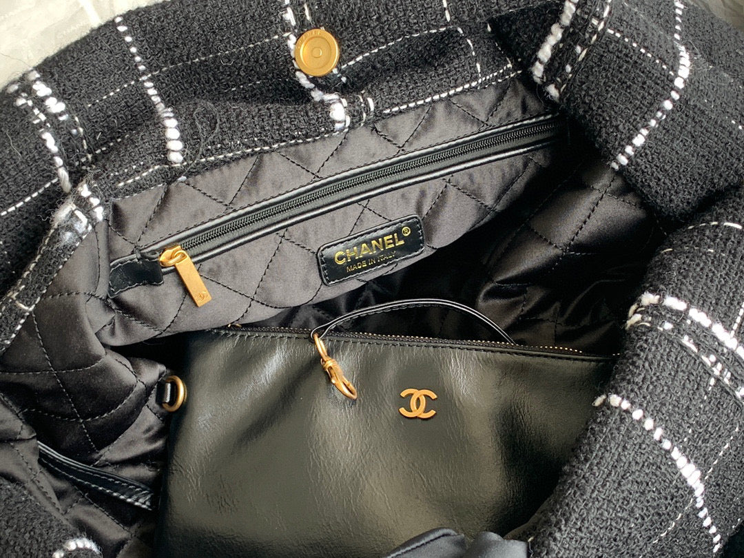 Chanel 22 Large Handbag Clothes Gold-Tone Metal AS3262 Black