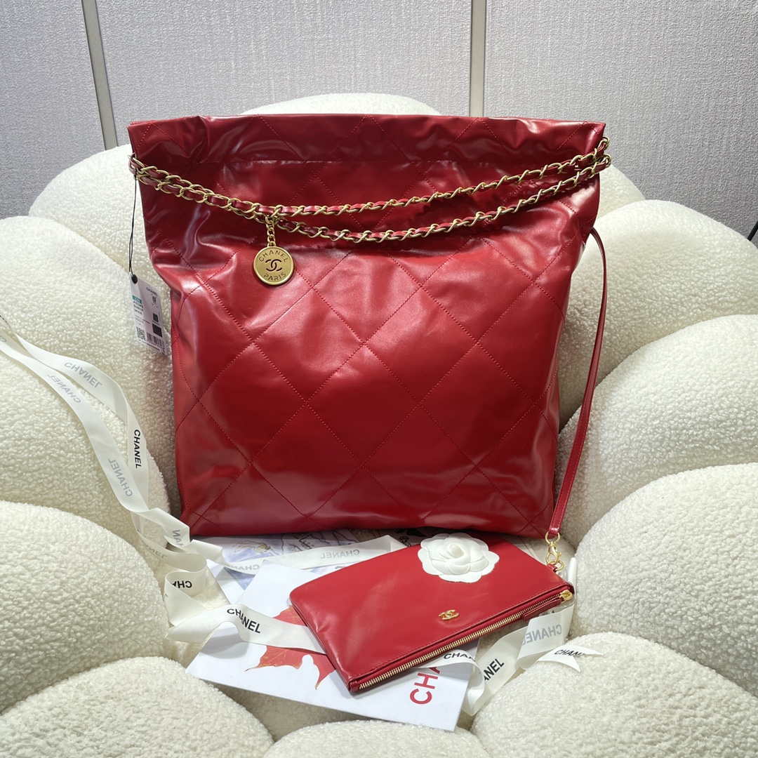 Chanel 22 Large Handbag Shiny Calfskin AS3262 Red - Default Title - View 2