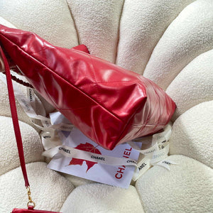 Chanel 22 Large Handbag Shiny Calfskin AS3262 Red - Default Title - View 3