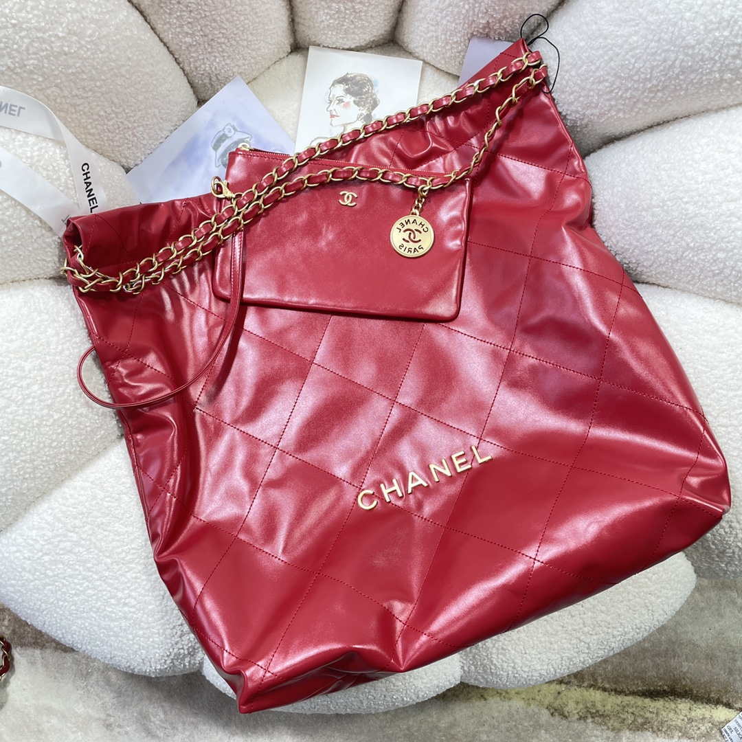 Chanel 22 Large Handbag Shiny Calfskin AS3262 Red - Default Title - View 4