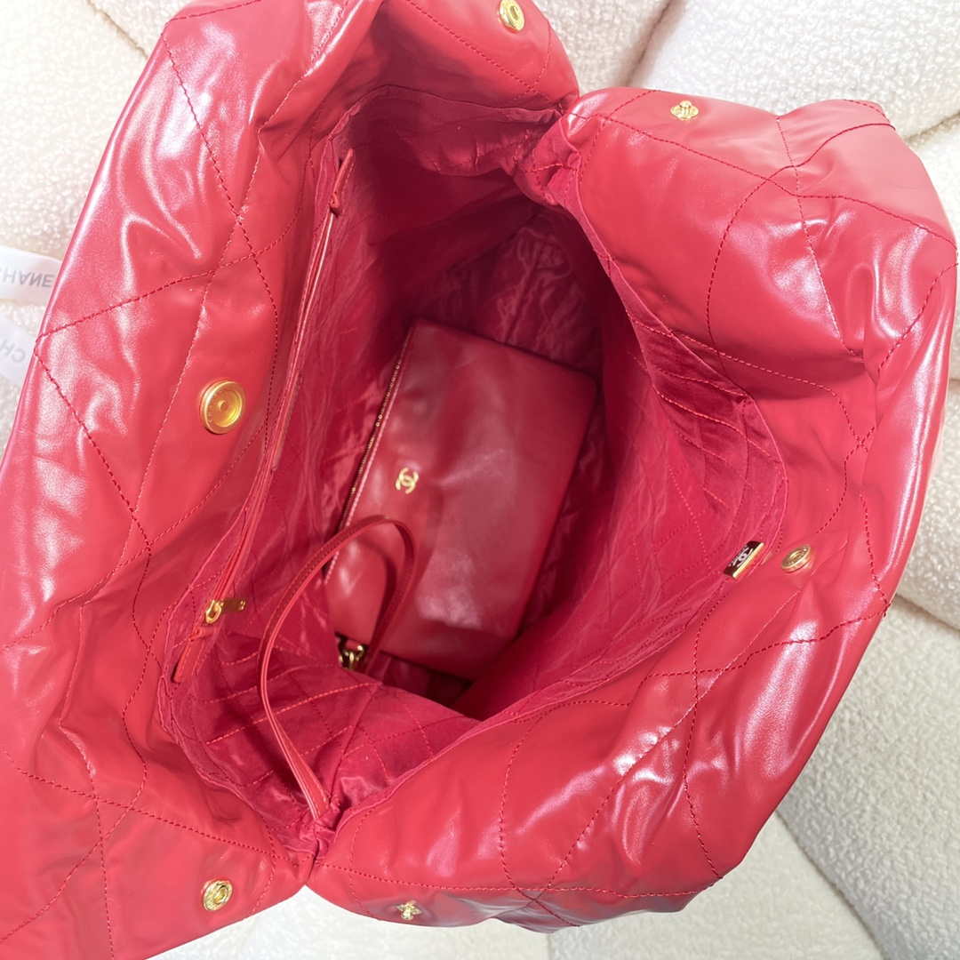 Chanel 22 Large Handbag Shiny Calfskin AS3262 Red