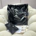 Chanel 22 Large Handbag Shiny Calfskin AS3262 Black with Silver Logo - Default Title - View 1