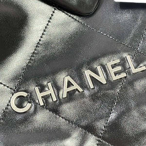 Chanel 22 Large Handbag Shiny Calfskin AS3262 Black with Silver Logo - Default Title - View 5